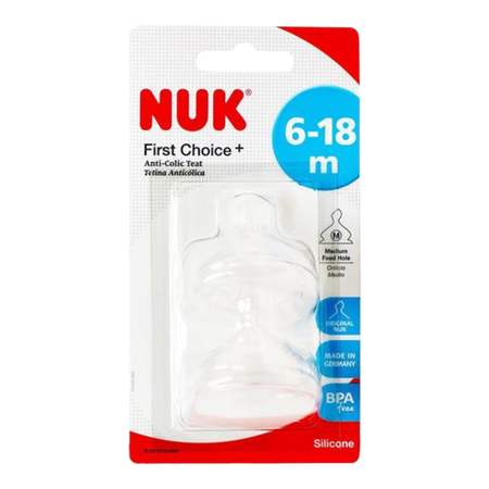 NUK First Choice 6–18M Medium Silikone Flaskesut – 2 stk